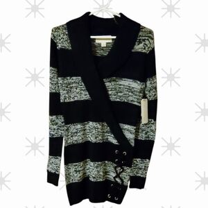 Urbanology Striped Black and Gray Cowl Neck Sweater/Tunic